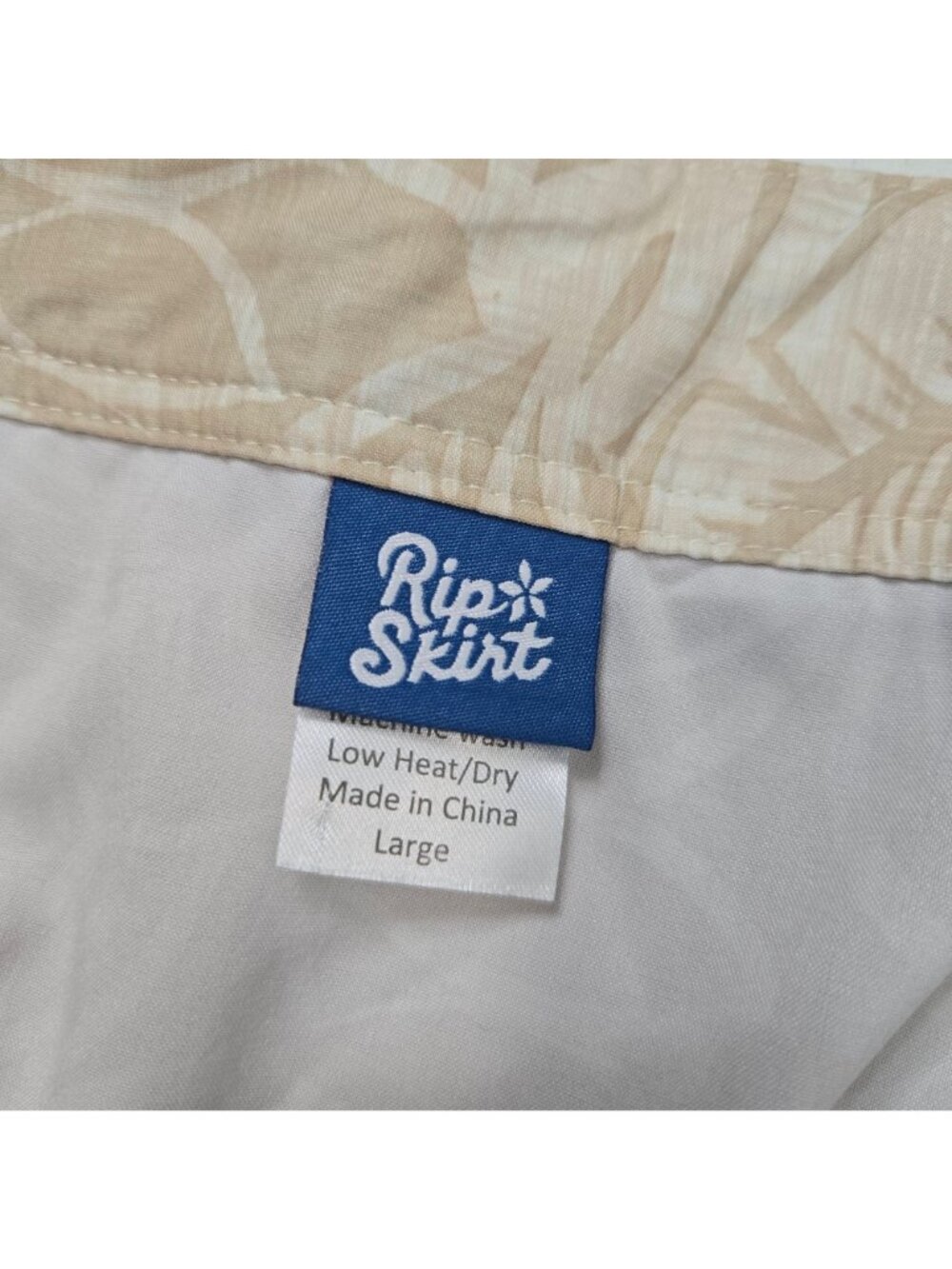 RipSkirt Size L Hawaii Wrap Skirt Floral Beige Tropical Palm Leaf Print Length 3 - Picture 5 of 6